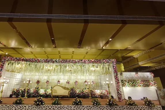 The stage at SS Conventions dressed in drapes and lights